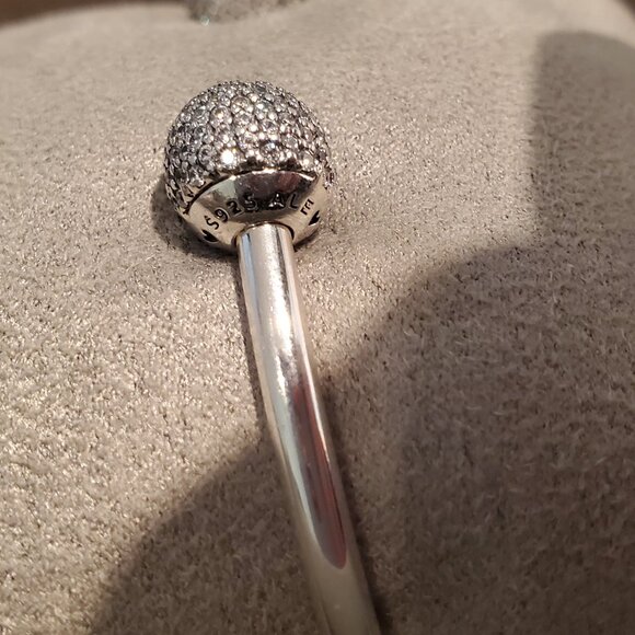 Pandora open bangle with pave caps size 2 7.1in - Picture 2 of 4